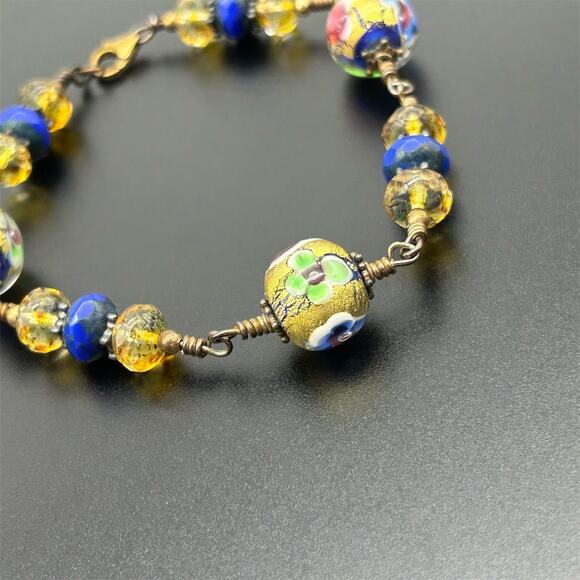 Glass of Venice Multicolor Glass Beaded Handcrafted Bracelet Vermeil 925 Clasp - Picture 3 of 12